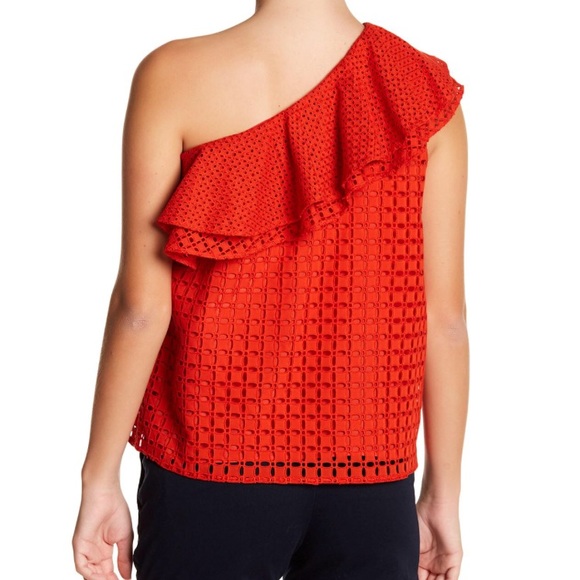 J Crew Red Ruffle Off the Shoulder Top - Picture 2 of 7